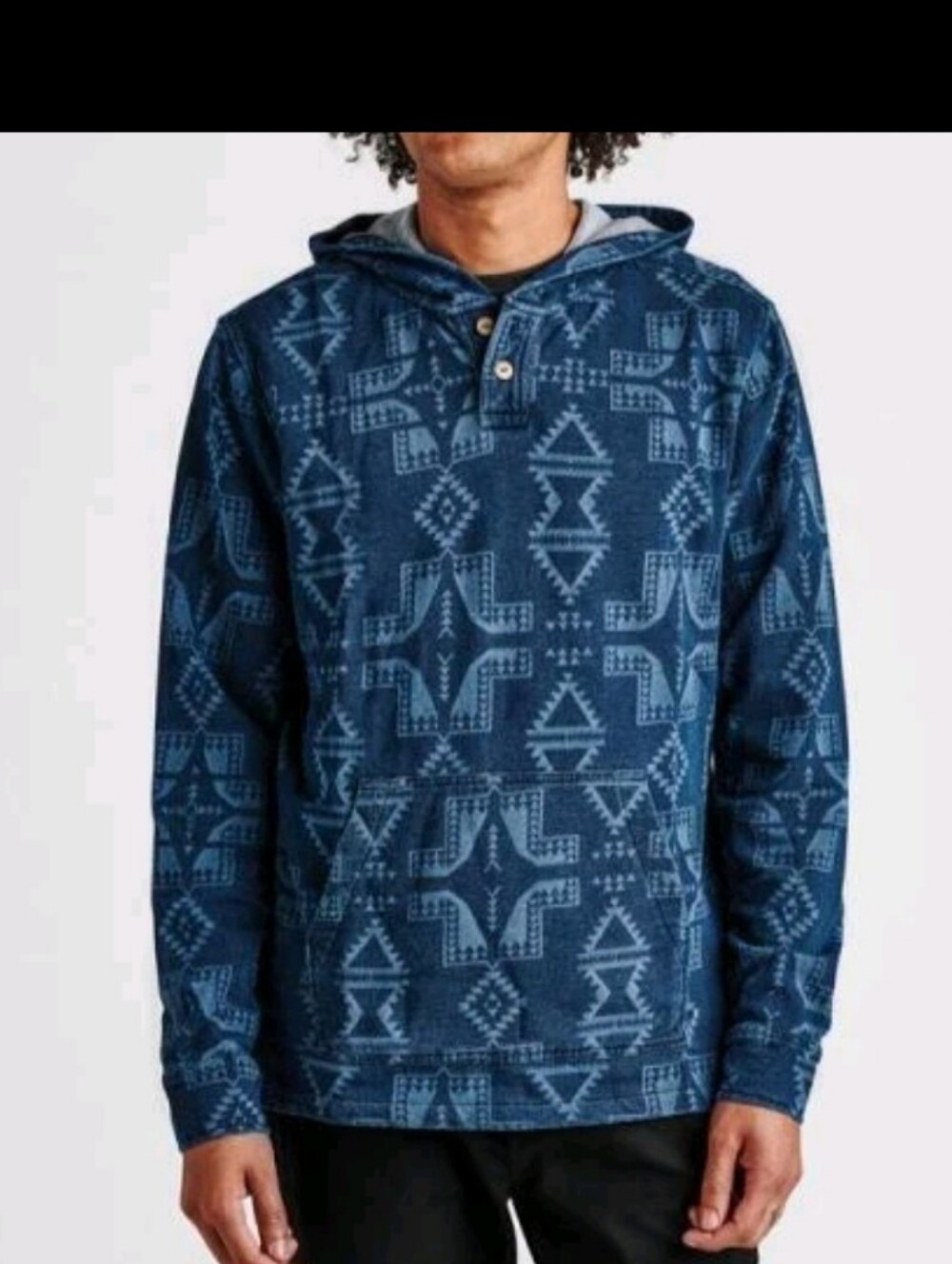 Roark Pull over The Fes Jacquard Poncho western tribal printed button hoodie XL